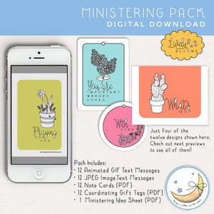 Ministering Pack 12 Uplifting Messages Animated & Image Texts Note Cards Tags Ideas Lively Blooms Relief Society Kit Instant Download