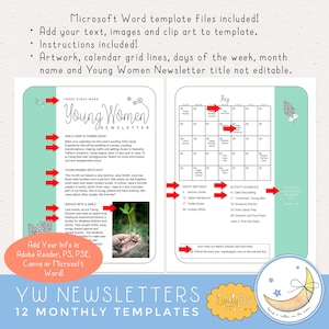 LDS Young Women Newsletter Templates 12 Months: Edit in Adobe Reader, PS, PSE, Microsoft Word or Canva Digital Download image 5