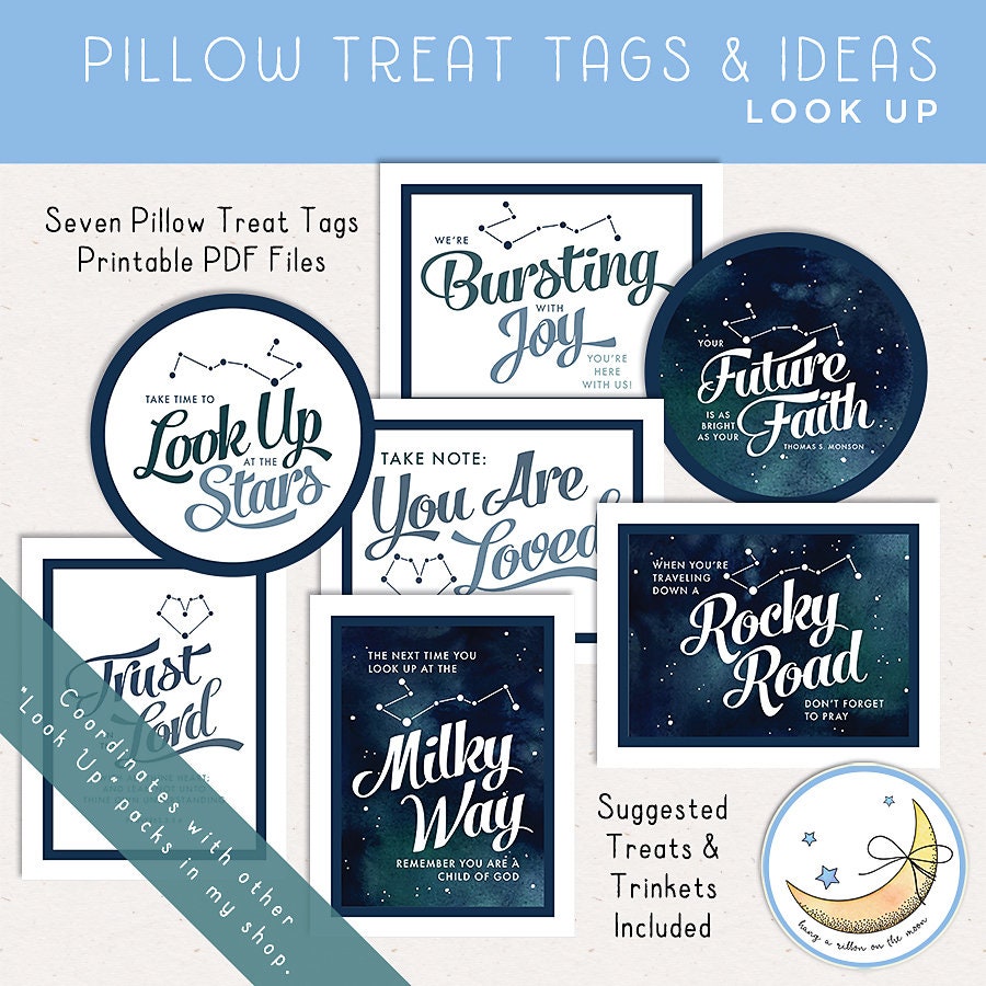 LDS Girls Camp Pillow Treats Tags & Ideas: Look Up Printable PDF Files [Digital Download]