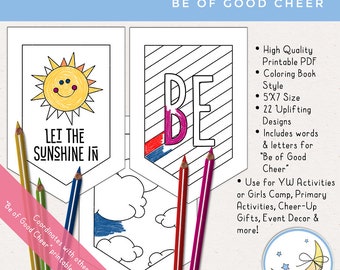 Banner Printable PDF, Be of Good Cheer, Young Women & Primary Activities or YW Camp, Coloring Book Style, [Digital Download]