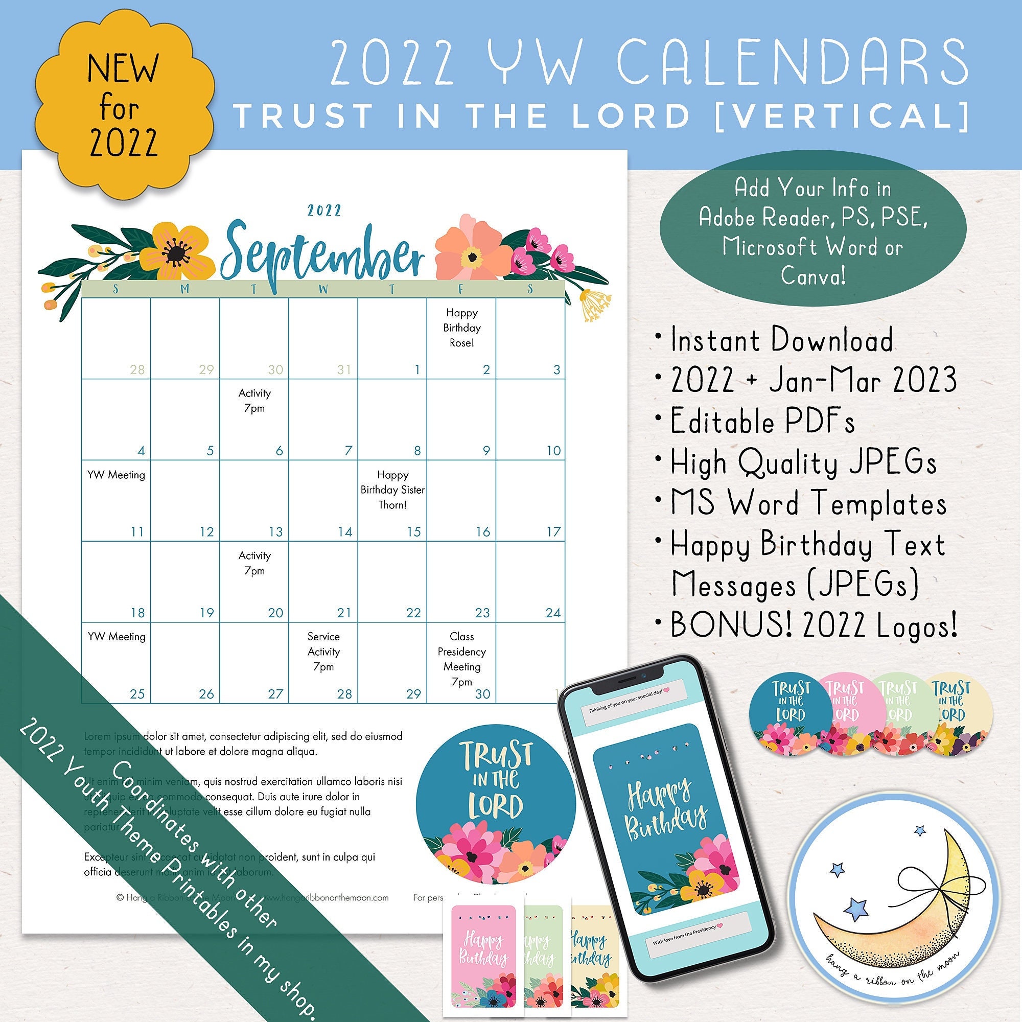 Lds Calendar 2022 Lds Young Women 2022 Calendar Pack: Trust In The Lord | Etsy Canada