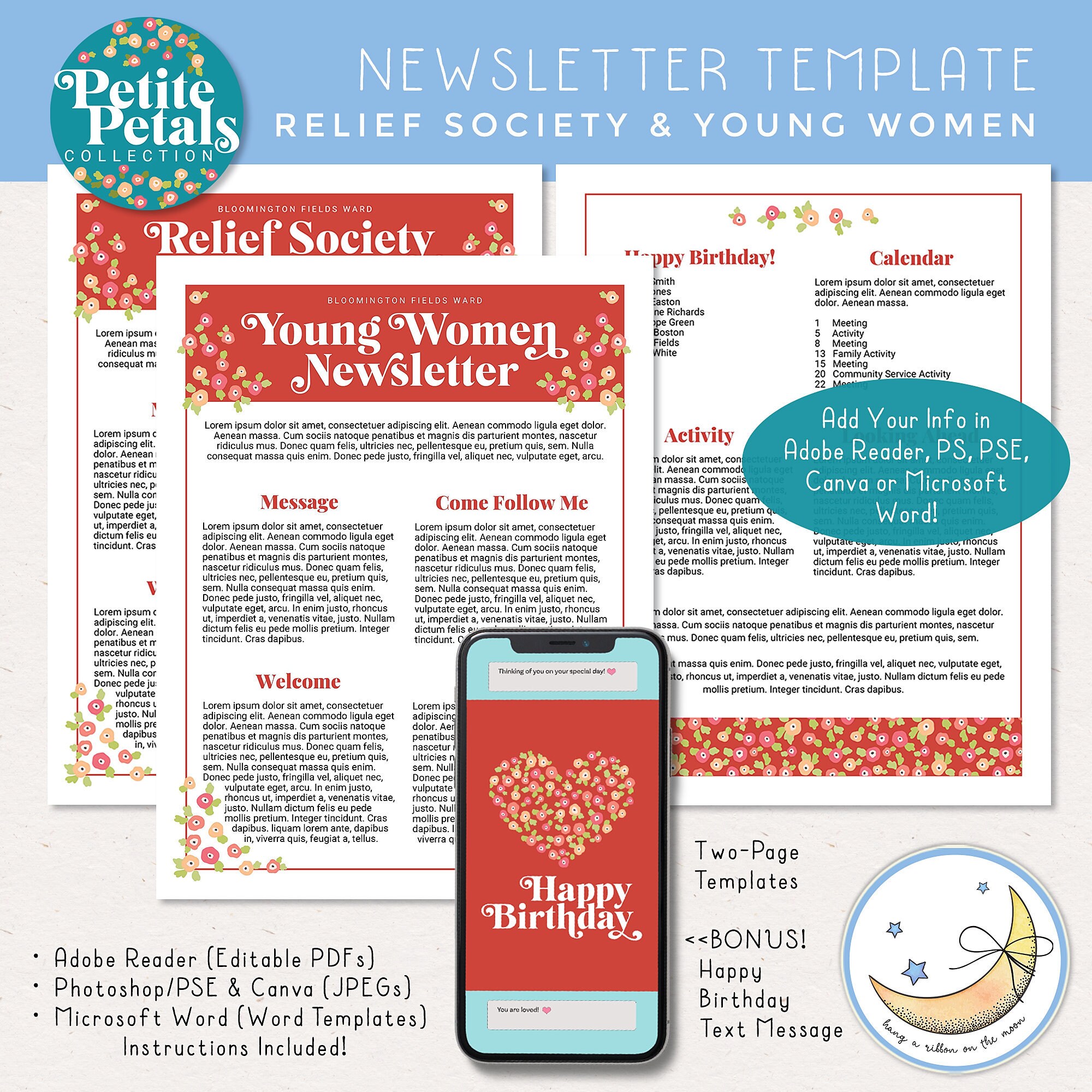 Lds Newsletter Templates For Relief Society Young Women Etsy