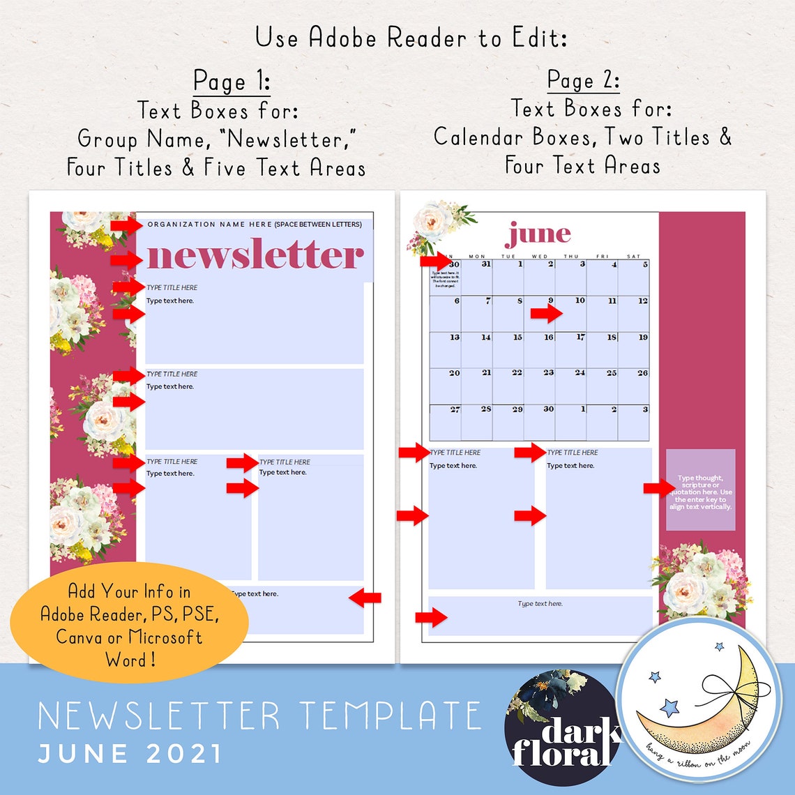 June 2021 Editable Newsletter Template for Adobe Reader Etsy
