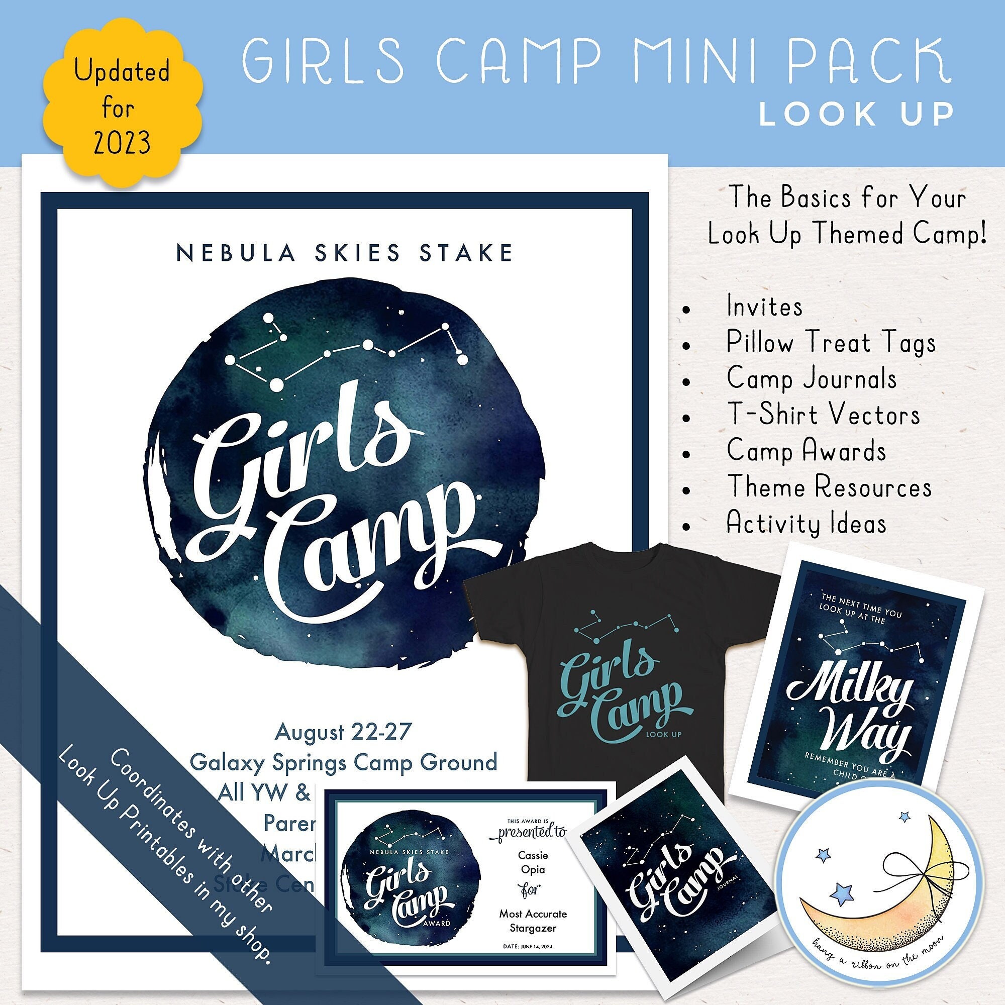 LDS Girls Young Women Camp Mini Pack: Look Up, Invitations, Posters, T ...