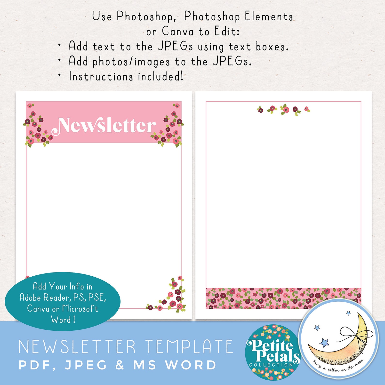 Newsletter Template, Two Pages, Editable in Adobe Reader, PS, PSE ...