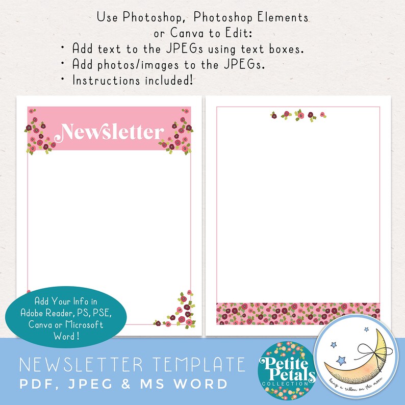 Newsletter Template, Two Pages, Editable in Adobe Reader, PS, PSE ...