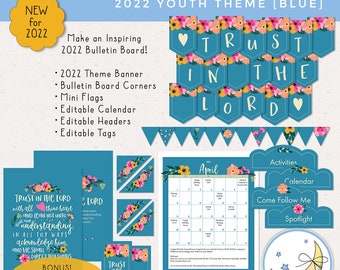 2022 Trust in the Lord Bulletin Board Pack, LDS Young Women Youth Theme, Classroom Decor Pack [Printable Instant Download] Blue
