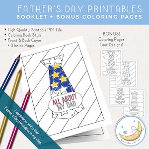 Folleto imprimible del Día del Padre con páginas para colorear, Manualidades del Día del Padre: Clases escolares, FHE, Mujeres Jóvenes SUD o Primaria [Descarga digital]