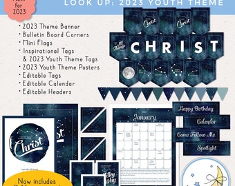 2023 YW Bulletin Board, LDS Youth Theme: All Things Through Christ, Banner, Calendar, Headers, & Tags More! [Instant Download] Look Up