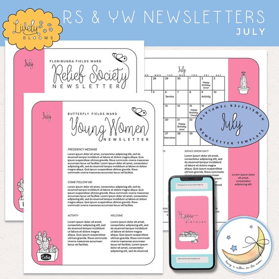 July LDS Newsletter Template for Relief Society & Young Women, Editable  PDF, MS Word Templates, Canva digital Download - Etsy Denmark