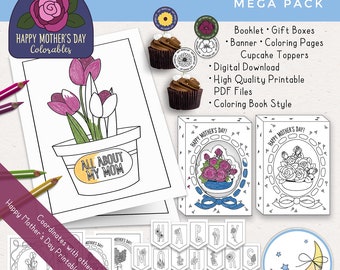 Mother's Day Printable Mega Pack: Booklet, Gift Boxes, Banner, Coloring Pages, Cupcake Toppers [Digital Download]