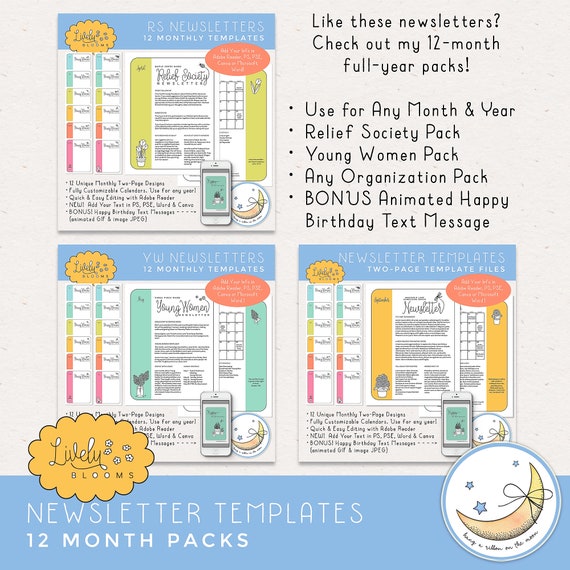 July LDS Newsletter Template for Relief Society & Young Women, Editable  PDF, MS Word Templates, Canva digital Download - Etsy Denmark