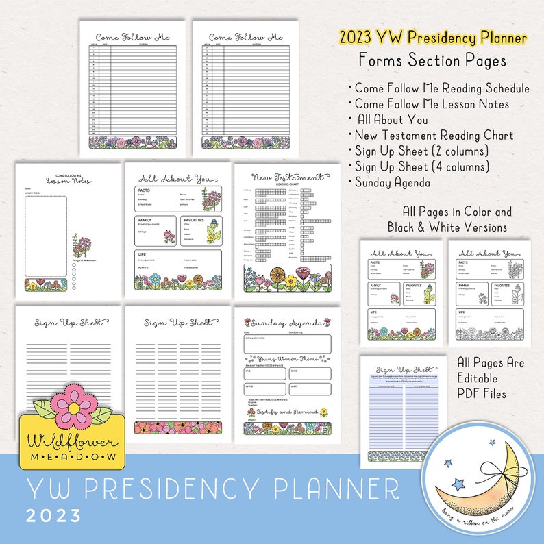 LDS YW Presidency Planner 2023 Editable PDF Binder Covers Etsy UK