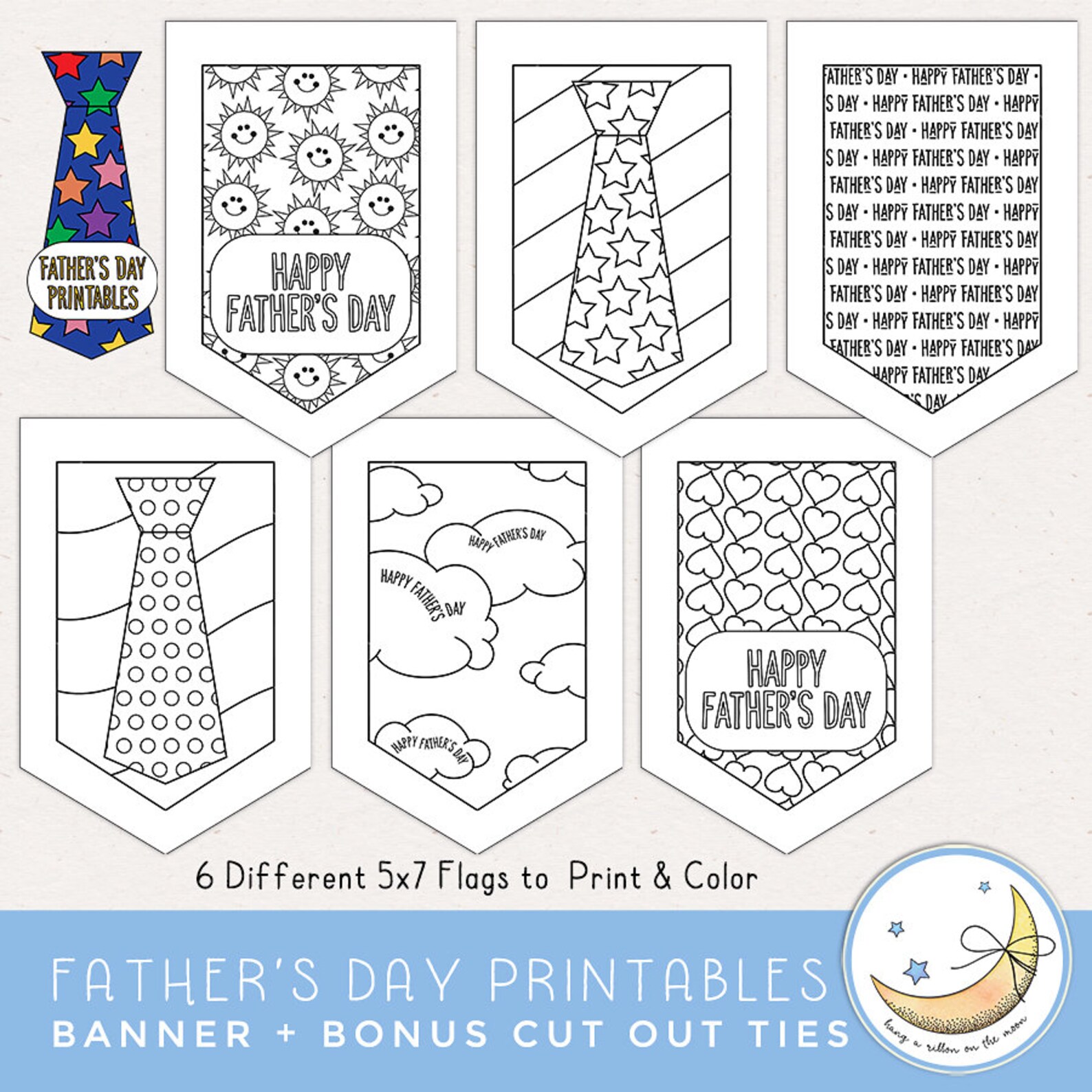Father's Day Banner Printable &amp; Paper Ties, Father's Day Craft: Use for ...