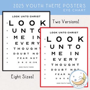 2025 Posters LDS Youth Theme Look to Christ, Jeunes filles (YW) et jeunes hommes (YM), Huit tailles, deux modèles de graphiques pour documents à distribuer, événements