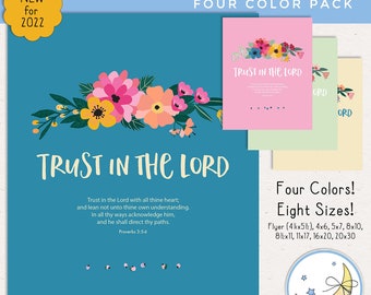 2022 Trust in the Lord LDS Youth Theme Posters: Four Colors, Eight Printable Sizes, JPEG and PDF, Digital Download, Blue, Pink, Cream, Green