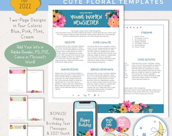 Newsletter Templates LDS Young Women, Four Pack, 2022 Youth Theme, Editable PDF, MS Word, Canva  [Instant Download]