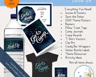 LDS Girls Camp Mega Pack, Look Up, Posters, Tags, Journals, T Shirt Vectors, Candy Bar & Water Bottle Labels 2024 [Digital Download]