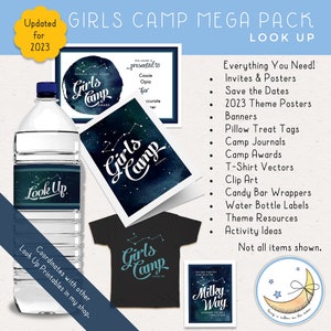 LDS Girls Camp Mega Pack, Look Up, Posters, Tags, Journals, T Shirt Vectors, Candy Bar & Water Bottle Labels [Digital Download]