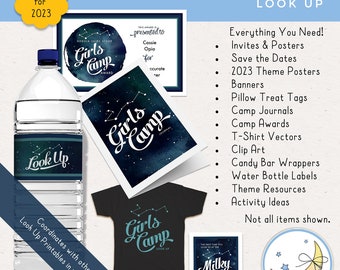 LDS Girls Camp Mega Pack, Look Up, Posters, Tags, Journals, T Shirt Vectors, Candy Bar & Water Bottle Labels [Digital Download]