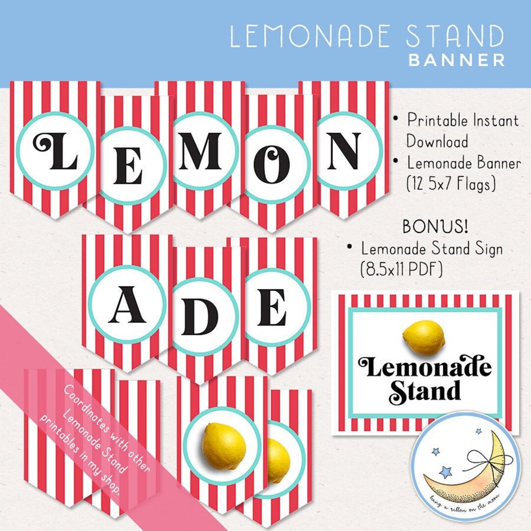 Lemonade Stand Banner, Printable, Bonus Lemonade Stand Sign instant ...
