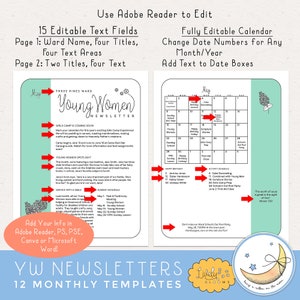 LDS Young Women Newsletter Templates 12 Months: Edit in Adobe Reader, PS, PSE, Microsoft Word or Canva Digital Download image 3