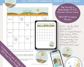 LDS YW Calendar 2023, Youth Theme, Editable PDF, Digital Planners, JPEGs, Microsoft Word Templates, Vertical [Download]