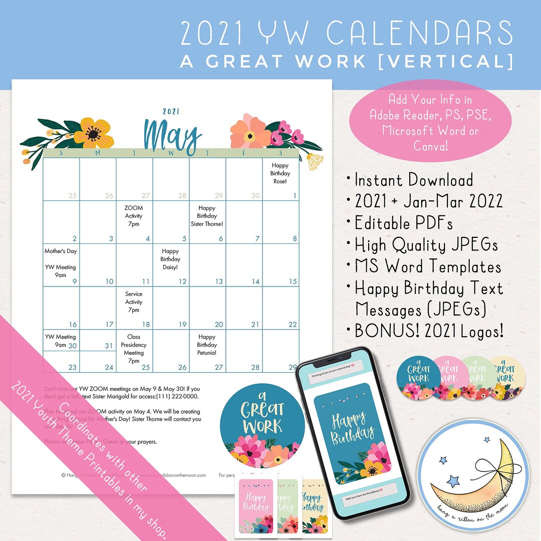 LDS Young Women 2021 Calendar Pack A Great Work Editable Etsy