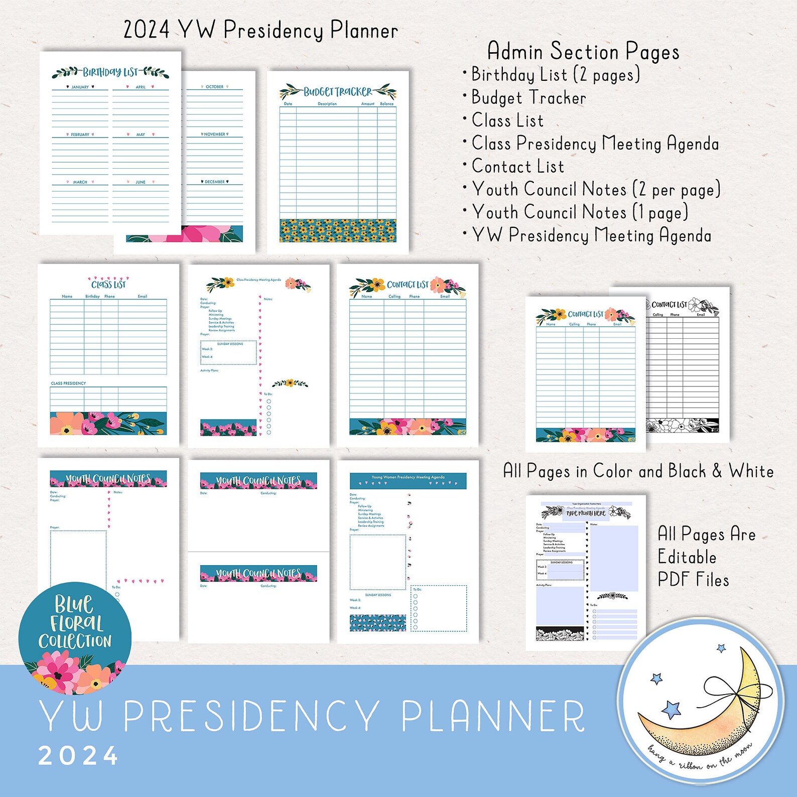 2024 LDS YW Presidency Planner, Editable PDF, Binder Covers, Divider ...