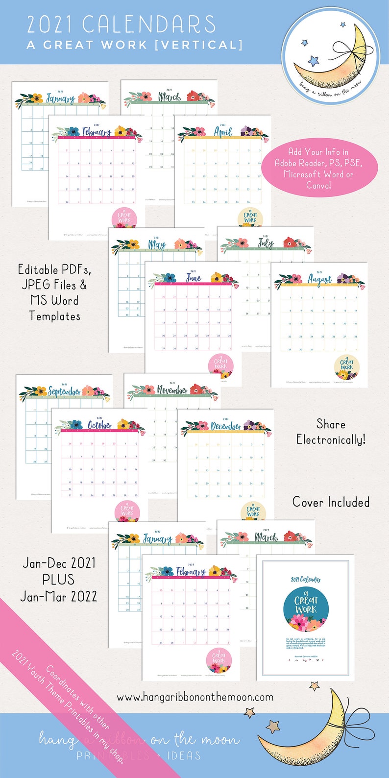 LDS Young Women 2021 Calendar Pack A Great Work Editable Etsy