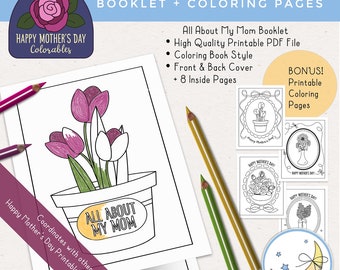 Mother's Day Booklet, Printable, All About My Mom, Coloring Book Style [Digital Download]