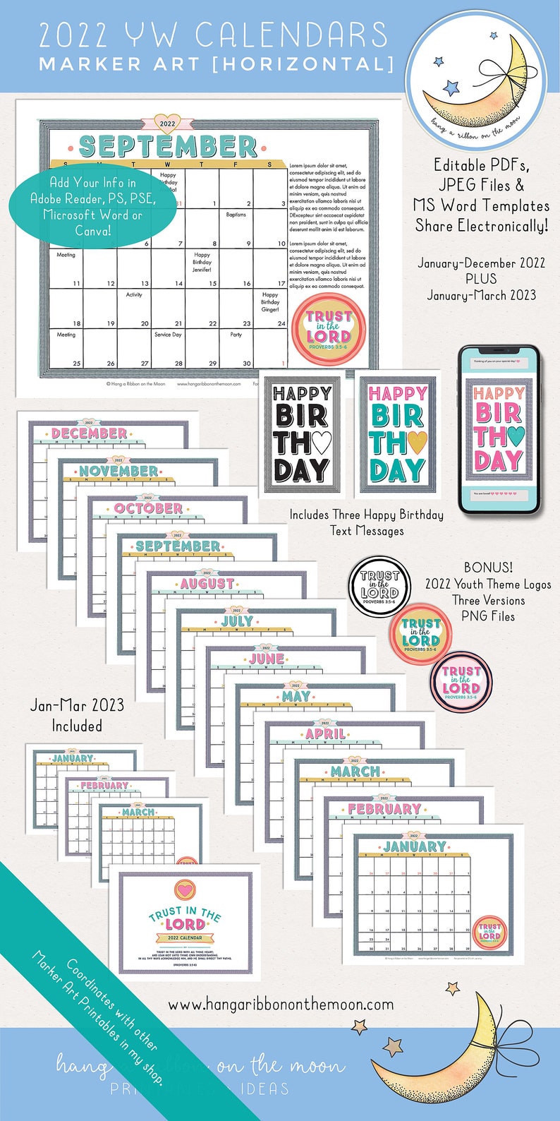 Trust in the Lord LDS Young Women 2022 Calendar Pack Editable Etsy