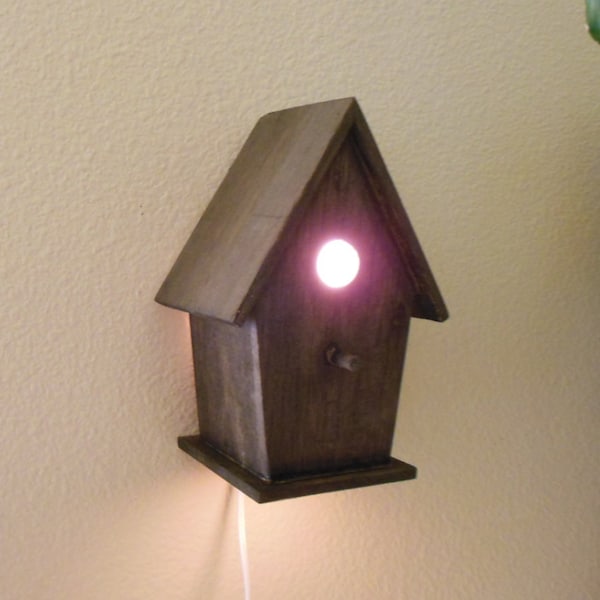 Bird House Night Light, Lampe de pépinière, Lumière de chambre, Maison de lumière rustique