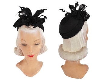 1930s Figural Black Turban Hat - 1930s Black Turban Hat - 1930s Figural Hat - 1930s Womens Hat - 1930s Black Juliet Cap - Vintage Turban Hat