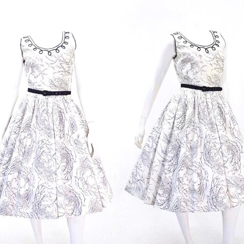 1950s Tree Print Dress - 1950s Fit & Flare - Fit and Flare Dress - shops 1950s Novelty Print Dress - Tree Novelty Print | Size Small