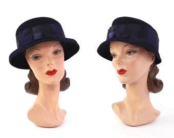 1930s Navy Blue Cloche Hat - 1930s Womens Hat - 1930s Cloche - Vintage Cloche - 1930s Blue Hat - Womens Blue Hat - 1930s Hat - Vintage Hat