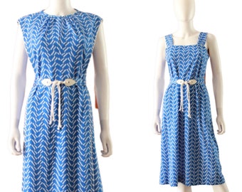 1960s California Girl Sportswear 3 Piece Blue Dress & Cover Up Set with Matching Belt - 1960s Dress with Matching Cover Up | Size Small