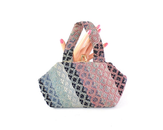 1940s Tenafly Weavers Blue & Purple Handbag - 1940s Handbag - 1940s Purse - 1940s Blue Purse - 1940s Pink Purse - 1940s Pink Handbag