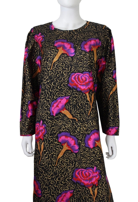 INCREDIBLE 1980s Vivid Pink Floral Hand Painted B… - image 3