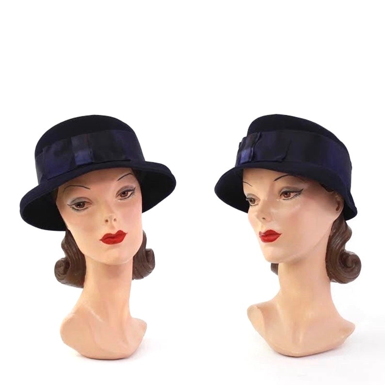 1930s Navy Blue Cloche Hat 1930s Womens Hat 1930s Cloche Vintage Cloche 1930s Blue Hat Womens Blue Hat 1930s Hat Vintage Hat image 1