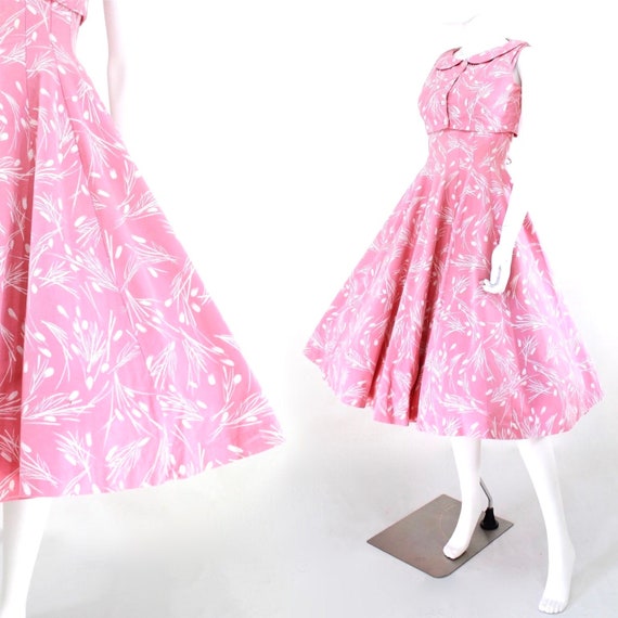 1950s Pink Fit & Flare Sun Dress with Matching Bol