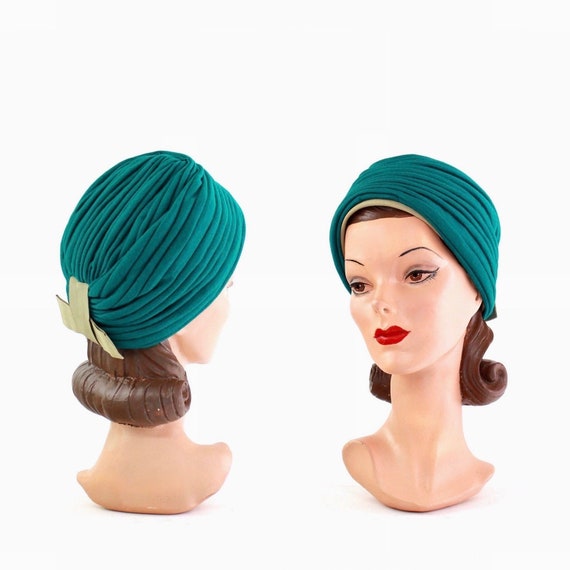 1930s Teal Turban Hat - 1930s Womens Turban - 1930