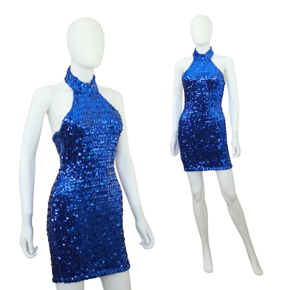1990s Sequin Dress - Blue Sequin Dress - Vintage … - image 1