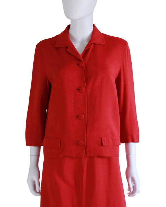 Early 1960s True Red Linen Suit - 60s Red Suit - … - image 3