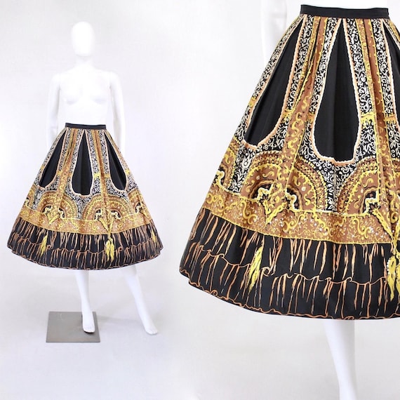 1950s Fan & Tassel Novelty Tromp l'oeil Skirt - 19