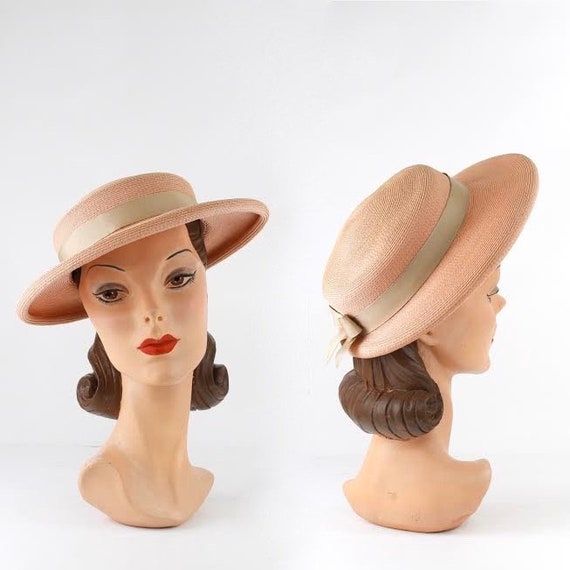 RESERVED | 1940s Pink Hat - 1940s Boater Hat - Wom