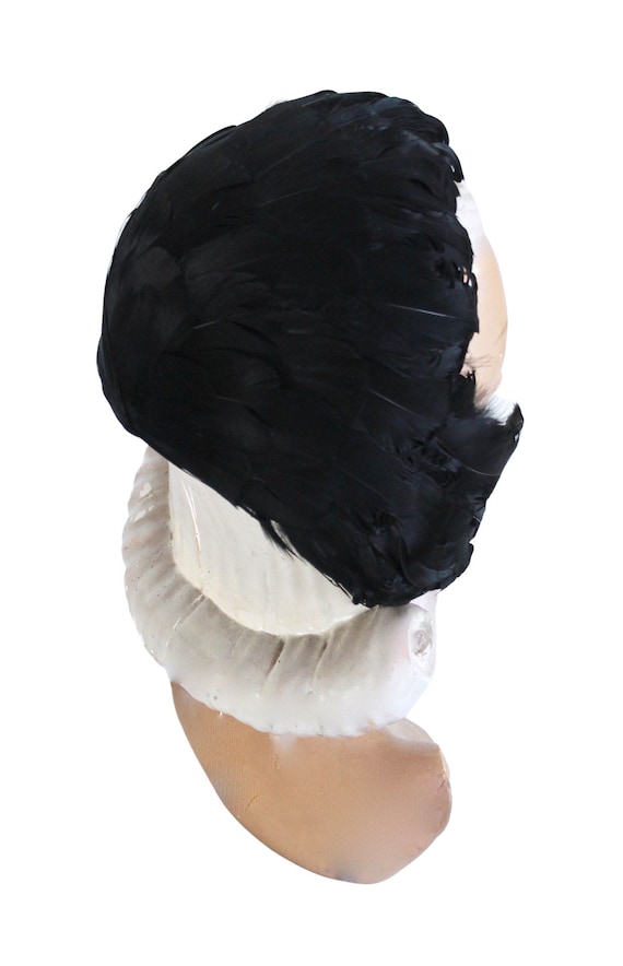 1950s Black Feather Cocktail Hat - 1950s Black Fe… - image 10