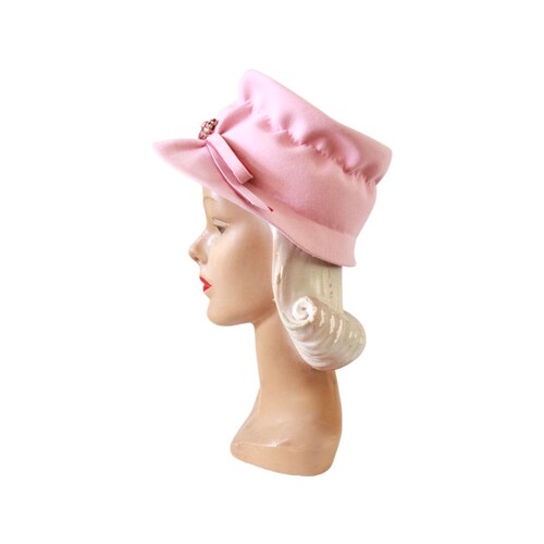 1950s Pink Bonnet Hat - shops 1960s Pink Hat - Vintage Pink Hat - 1950s Pink Felt Hat - Vintage Pink Felt Hat - 50s Womens Pink Hat - 60s Pink Hat