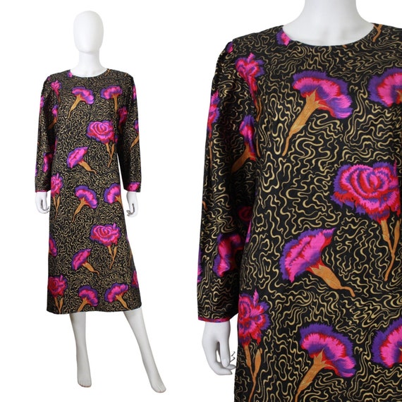 INCREDIBLE 1980s Vivid Pink Floral Hand Painted B… - image 1