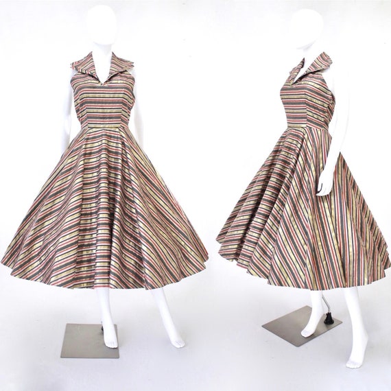 1950s Gold Sun Dress - 1950s Halter Dress - 1950s